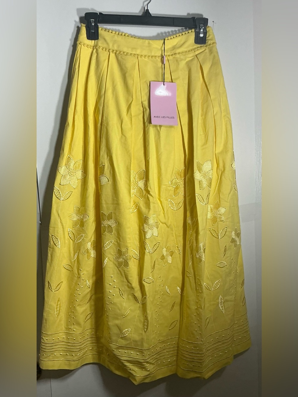 Avec Les Files Yellow Floral Embroidered A-Line Maxi Skirt XS - Picture 2 of 5